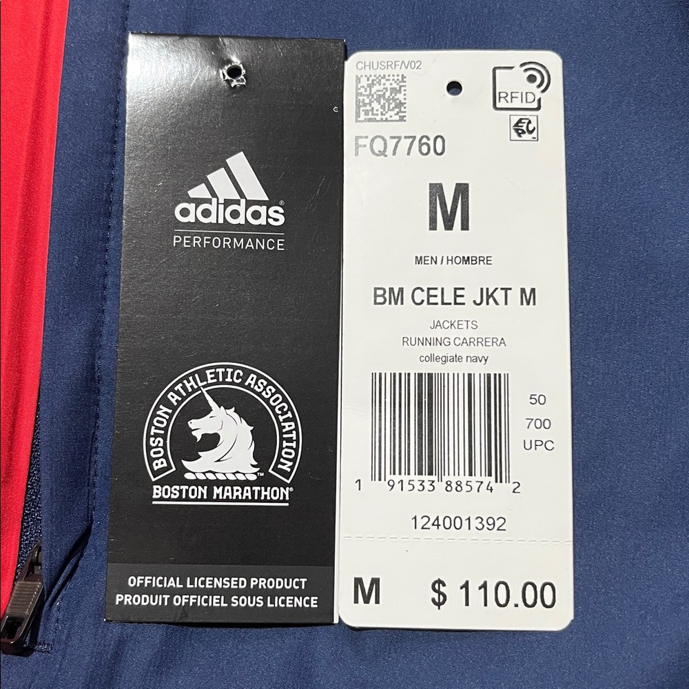 NWT Adidas 2020 Boston Marathon Running Jacket - Red & Blue - Size M - Picture 13 of 13